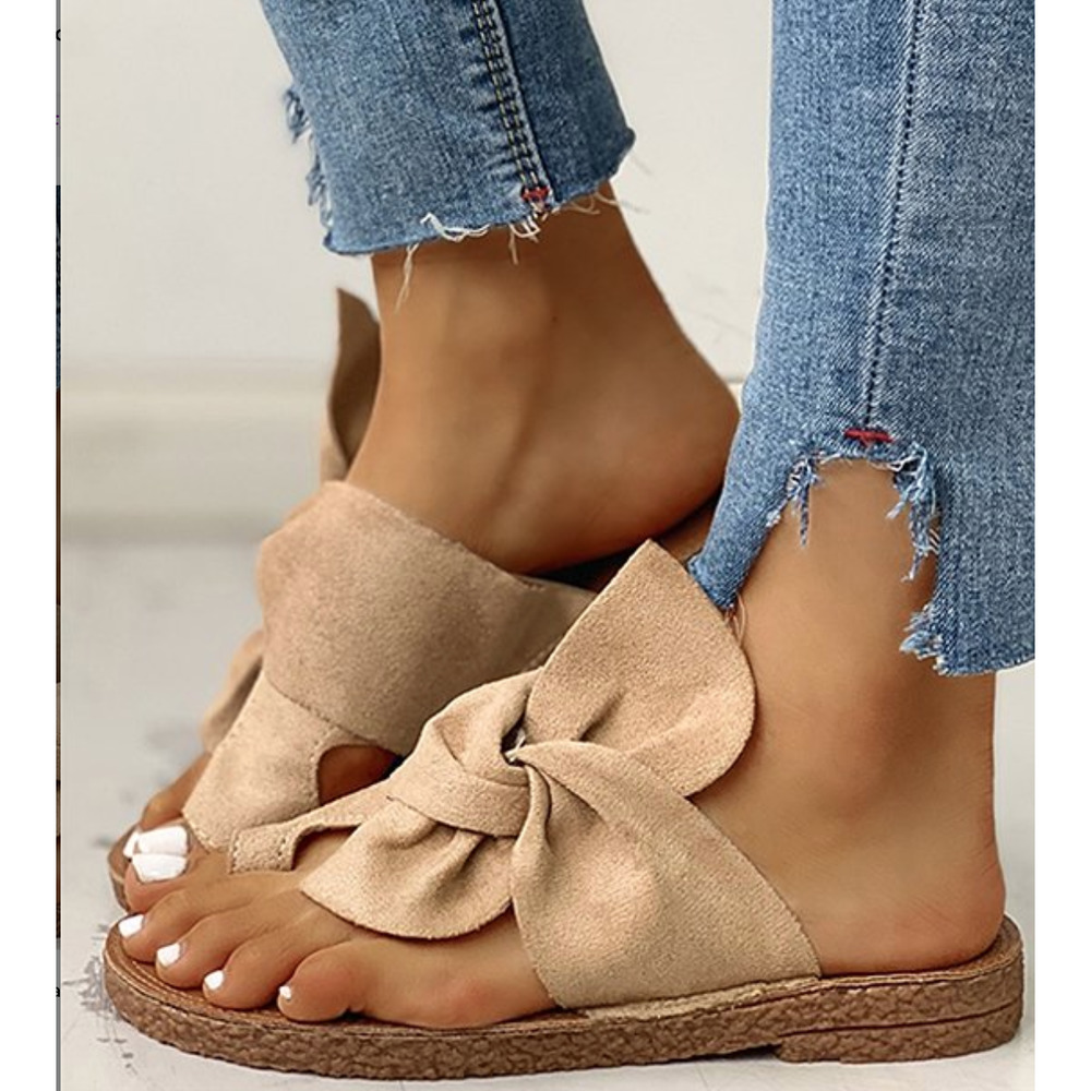 Neutral Bow Slip-On Sandals for Women